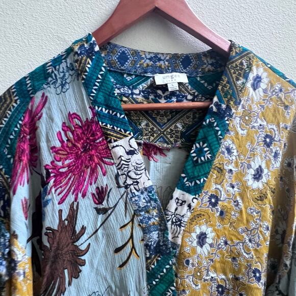 UMGEE Multicolor Floral Mixed Print Boho Ruffles Sleeve Top Women's Size Large - Picture 4 of 9